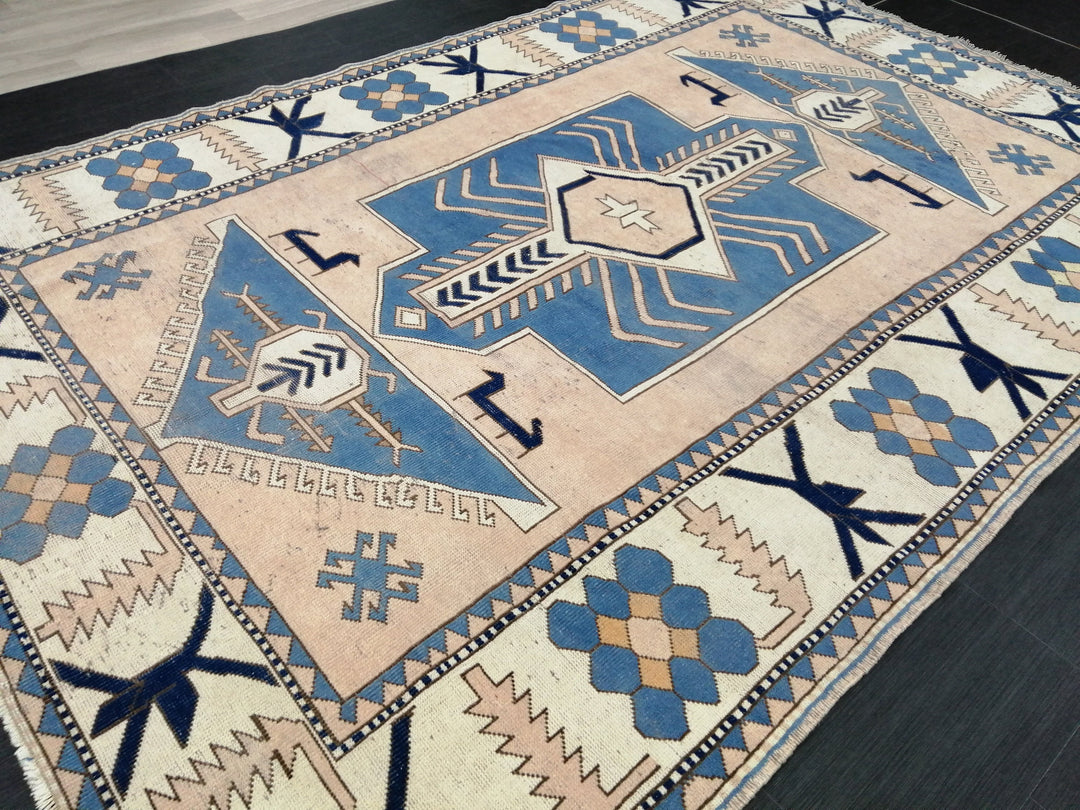 Blue Turkish Oushak Rug 6' 9" x 10' Hand-Knotted | No. WR37163