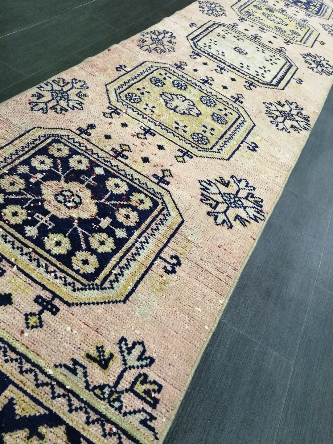 Beige Turkish Distressed Runner Rug 2' 6" x 10' 4" Hand-Knotted | No. WR72140