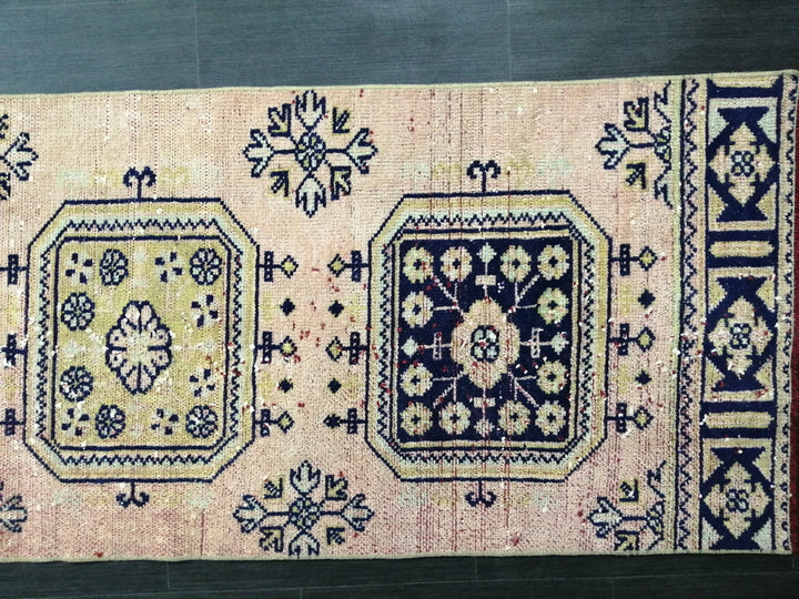 Beige Turkish Distressed Runner Rug 2' 6" x 10' 4" Hand-Knotted | No. WR72140