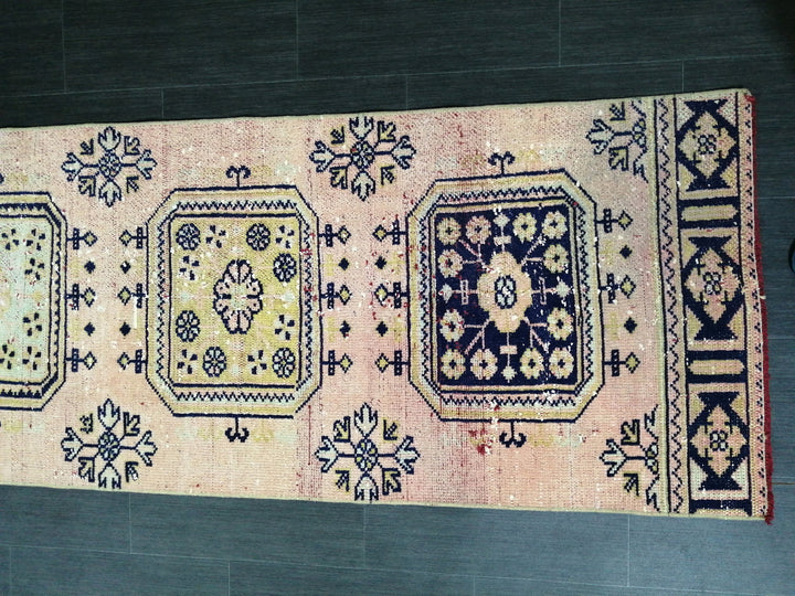Beige Turkish Distressed Runner Rug 2' 6" x 10' 4" Hand-Knotted | No. WR72140