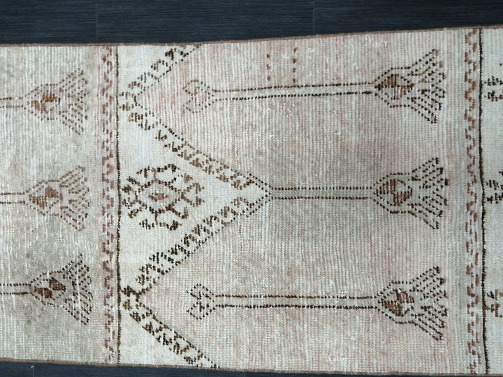 Tan Turkish Runner Rug 2' 6" x 11' 8" Hand-Knotted close-up