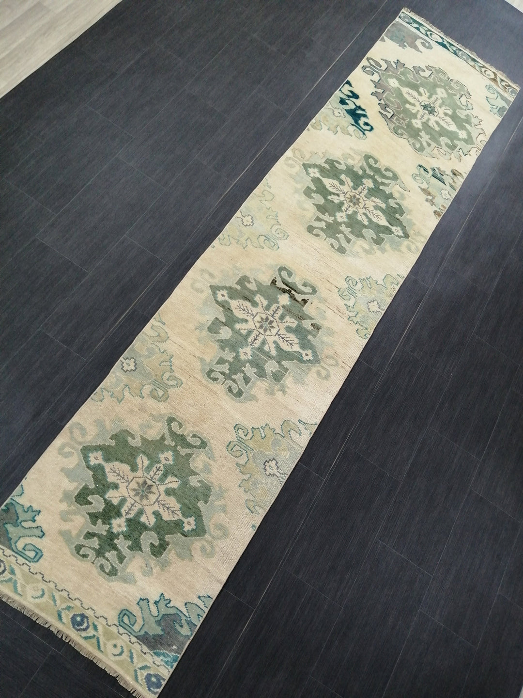Beige Turkish Runner Rug 2' 6" x 10' 11" Hand-Knotted reverse