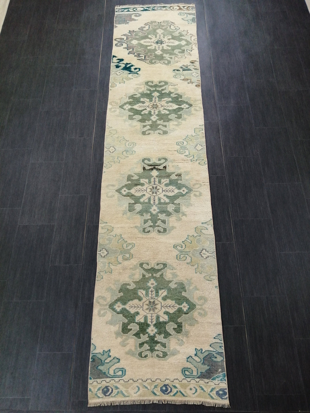 Beige Turkish Runner Rug 2' 6" x 10' 11" Hand-Knotted texture
