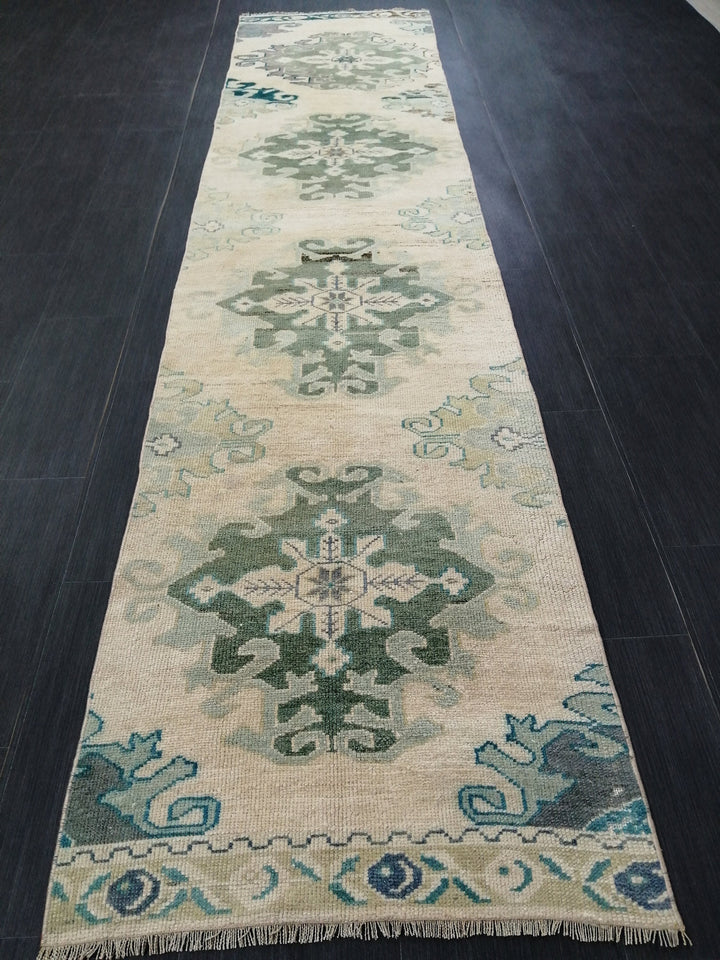 Beige Turkish Runner Rug 2' 6" x 10' 11" Hand-Knotted pattern