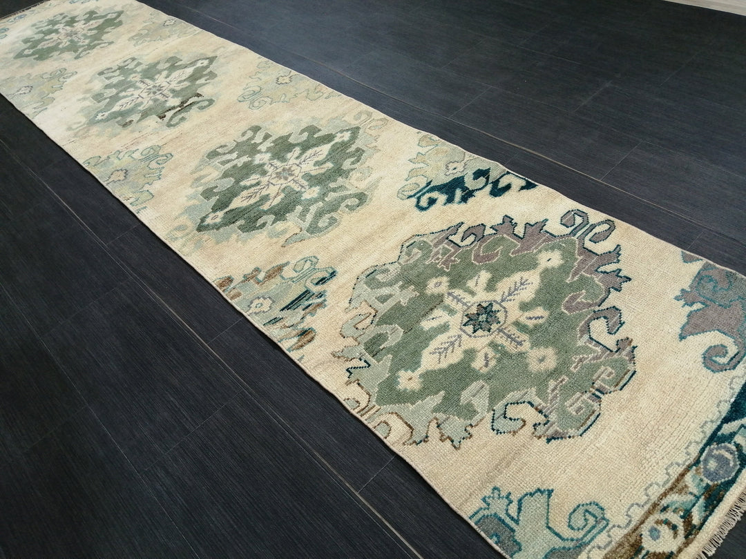 Beige Turkish Runner Rug 2' 6" x 10' 11" Hand-Knotted