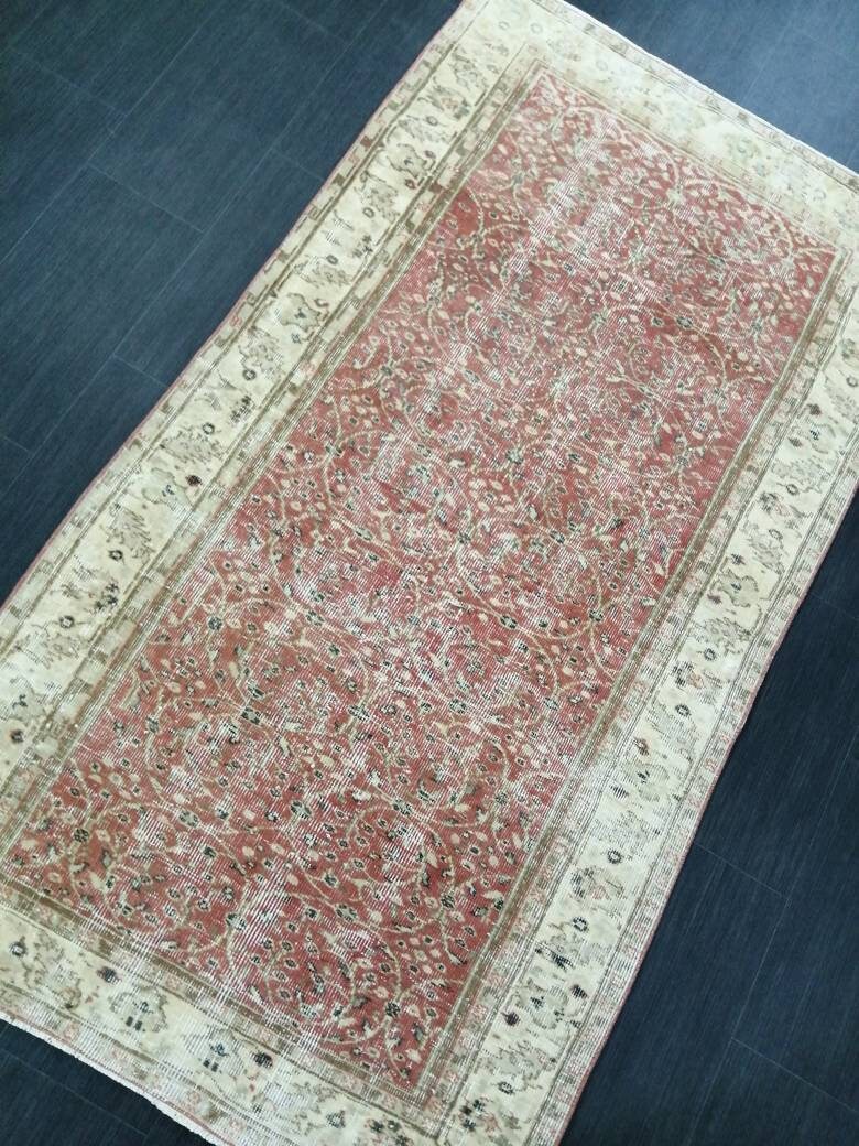 Rust Turkish Runner Rug 3' 8" x 6' 9" Hand-Knotted border
