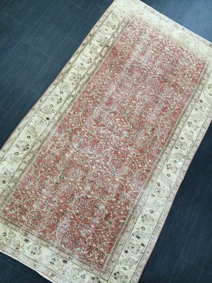 Rust Turkish Runner Rug 3' 8" x 6' 9" Hand-Knotted border