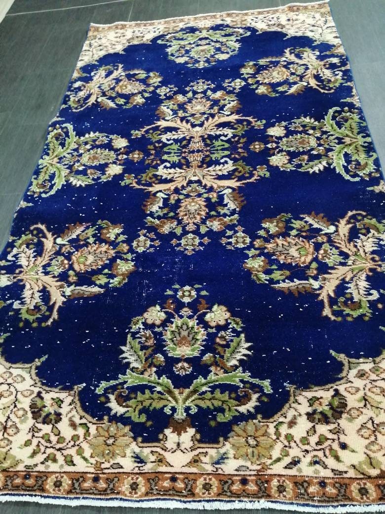 Blue Turkish Oushak Rug 4' 9" x 8' 6" Hand-Knotted | No. WR87623