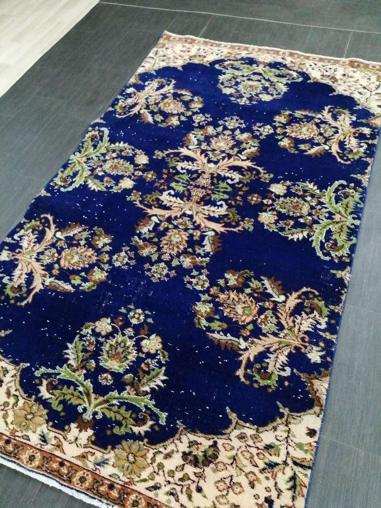 Blue Turkish Oushak Rug 4' 9" x 8' 6" Hand-Knotted | No. WR87623