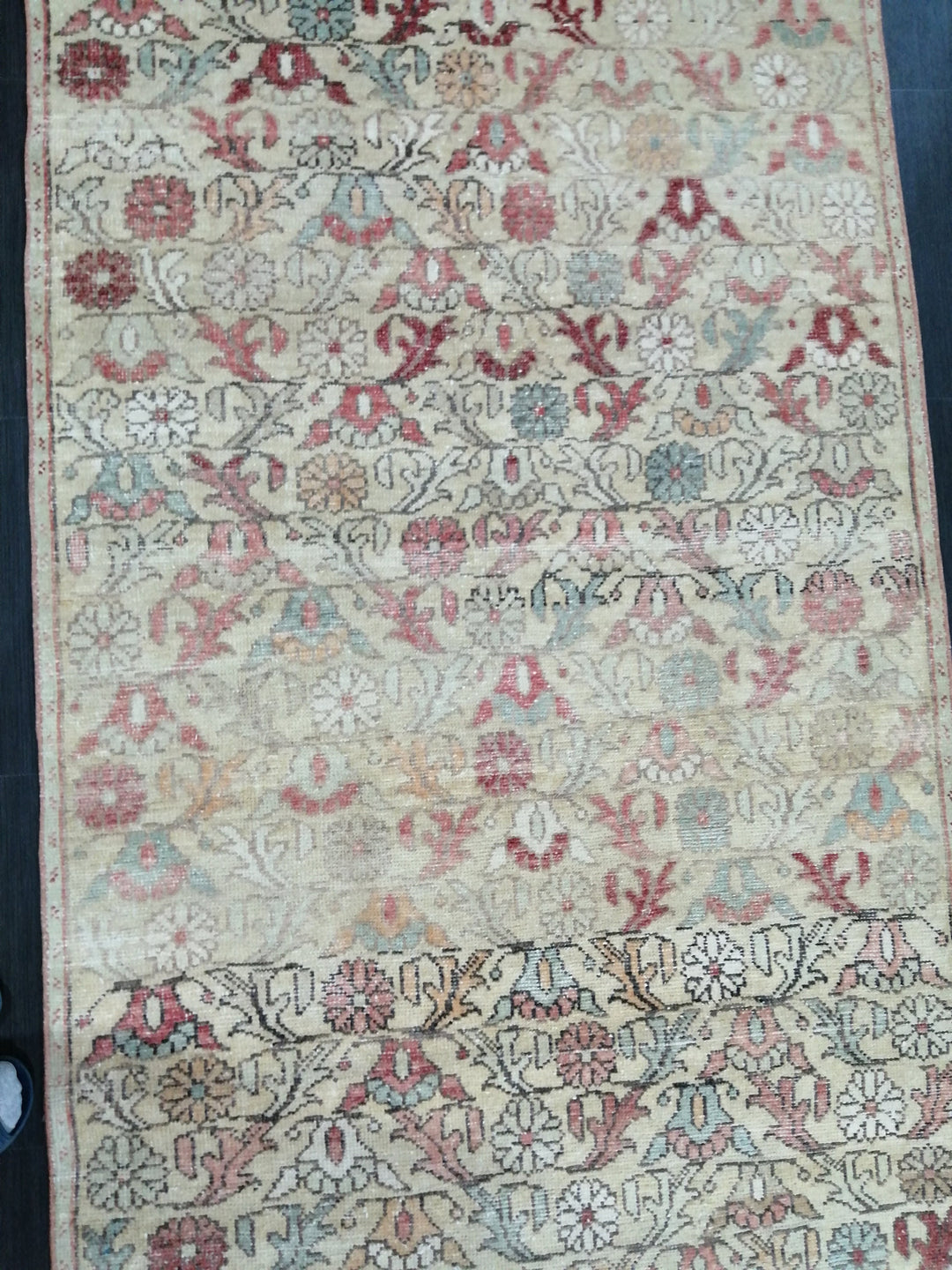 Turkish Oushak Rug 4' 4" x 9' 1" Hand-Knotted reverse