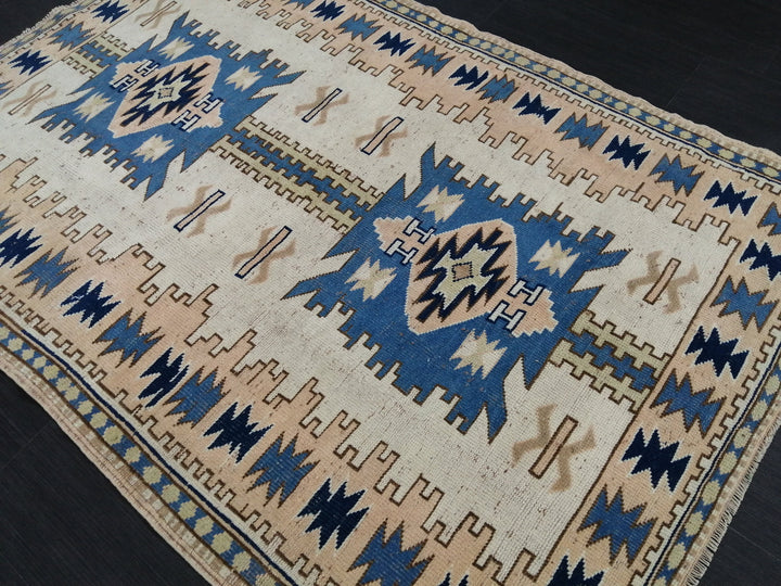 Blue Turkish Runner Rug 4' 2" x 6' 3" Hand-Knotted | No. WR89204