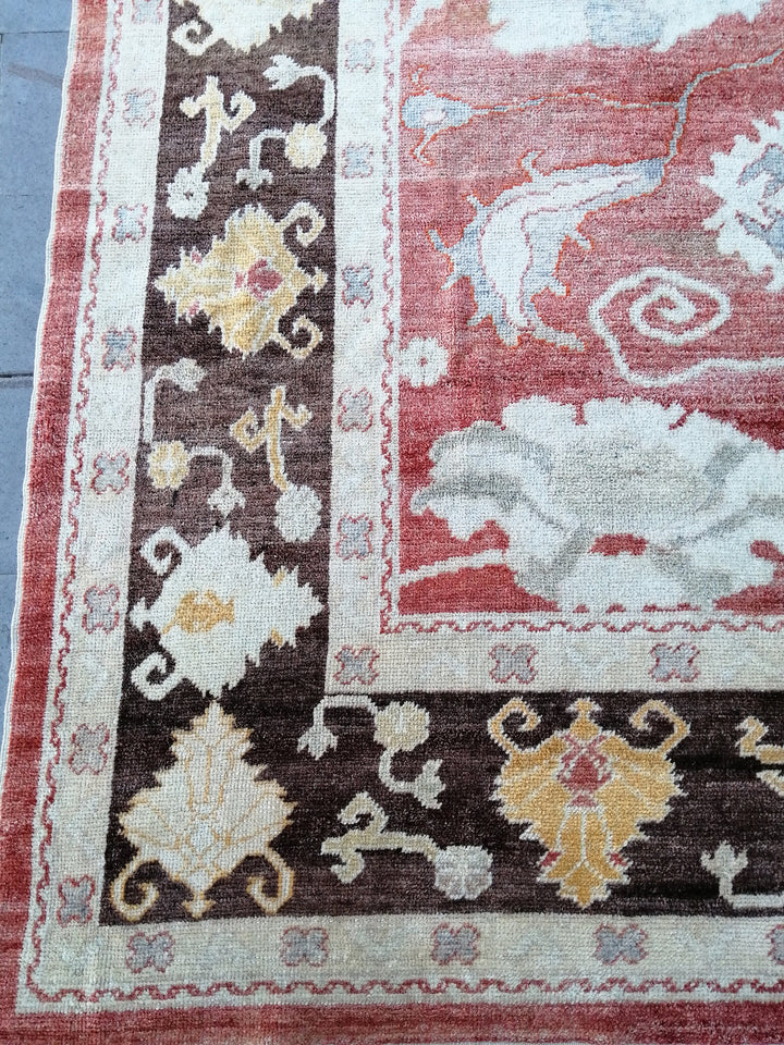 Turkish Oushak Rug 9' x 11' 8" Hand-Knotted close-up