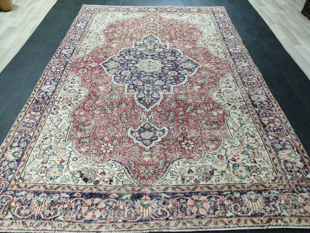 Beige Turkish Oushak Rug 6' 8" x 10' 4" Hand-Knotted | No. WR81332