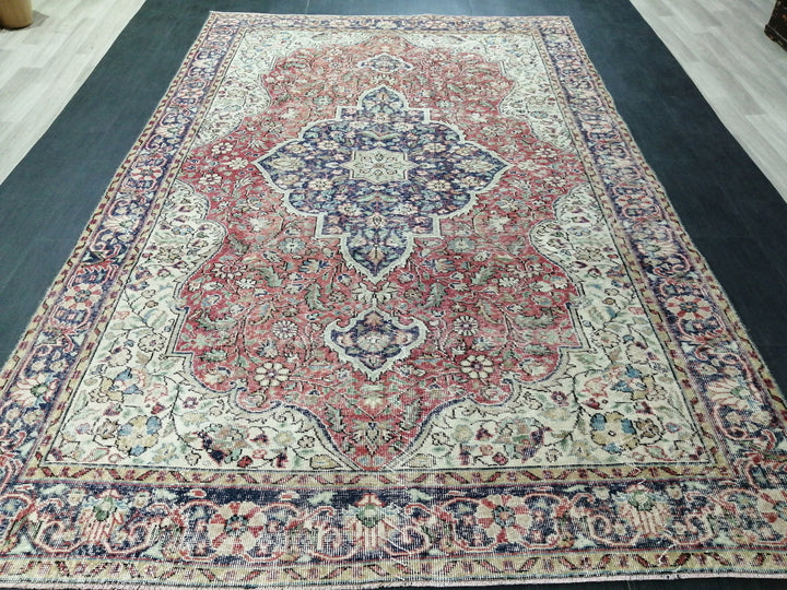 Beige Turkish Oushak Rug 6' 8" x 10' 4" Hand-Knotted | No. WR81332