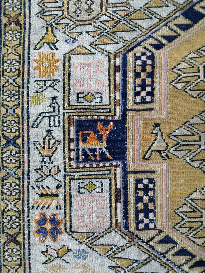 Beige Turkish Runner Rug 4' 5" x 5' 11" Hand-Knotted reverse