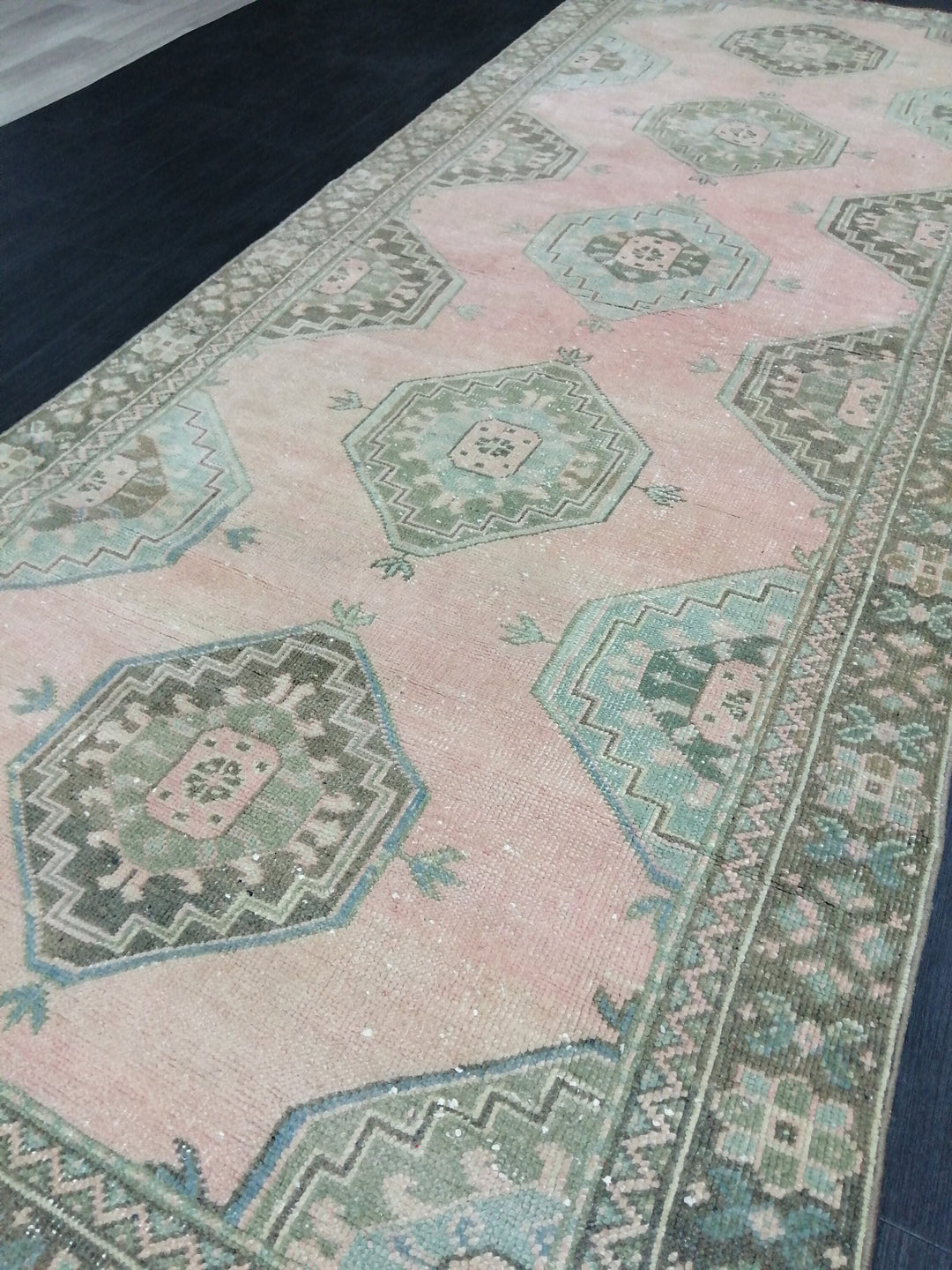 Turkish Runner Rug 4' x 10' 5" Hand-Knotted texture