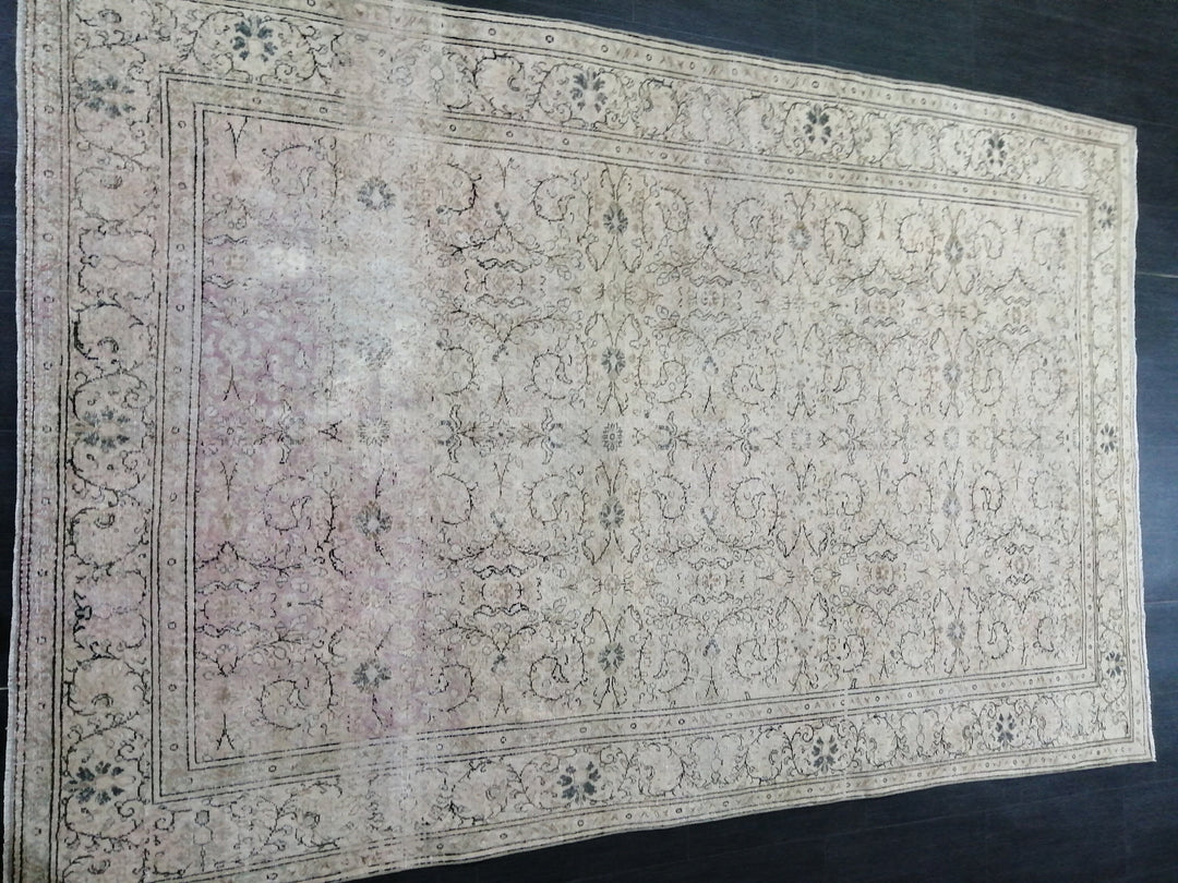 Beige Turkish Oushak Rug 6' x 9' 2" Hand-Knotted field