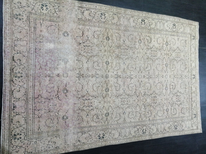 Beige Turkish Oushak Rug 6' x 9' 2" Hand-Knotted field