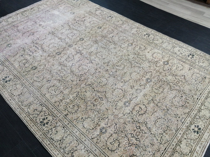 Beige Turkish Oushak Rug 6' x 9' 2" Hand-Knotted