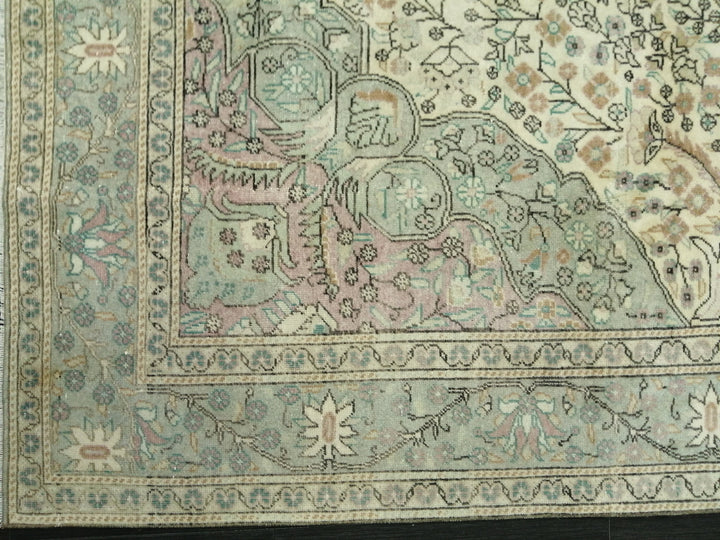 Beige Turkish Oushak Rug 6' 2" x 9' 4" Hand-Knotted texture