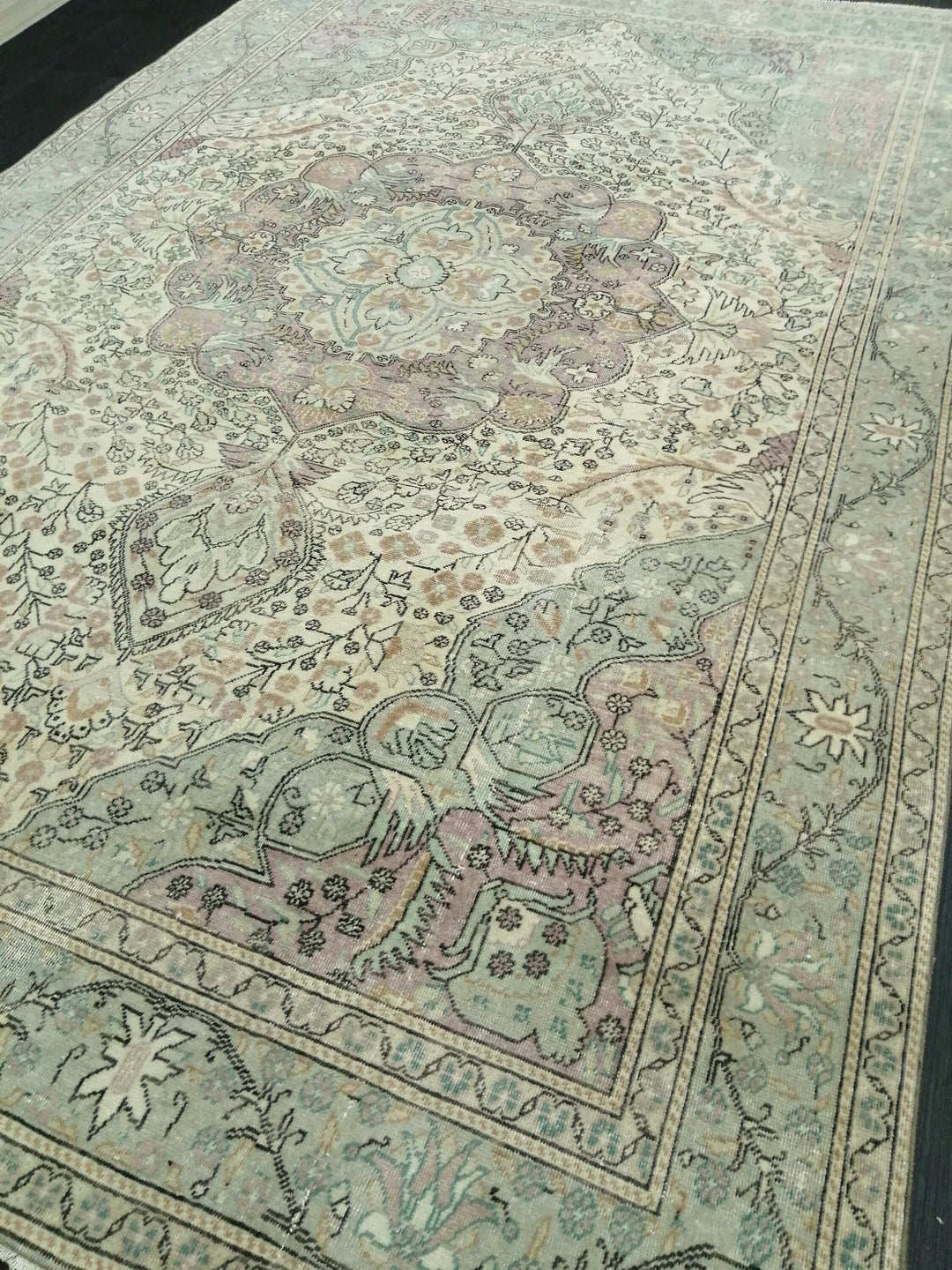 Beige Turkish Oushak Rug 6' 2" x 9' 4" Hand-Knotted reverse