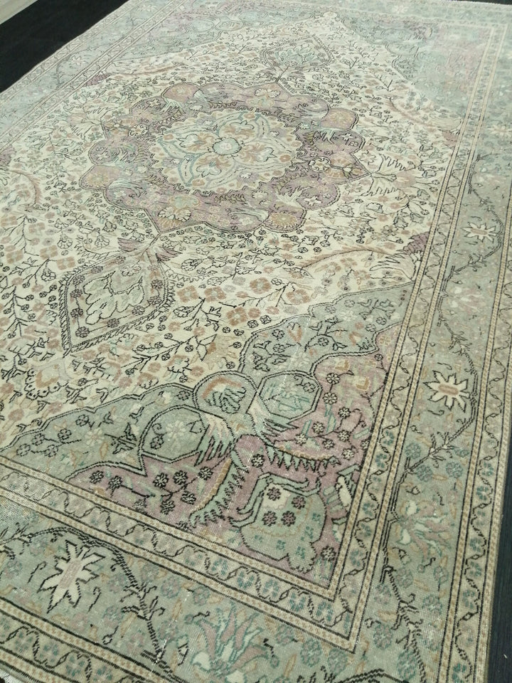 Beige Turkish Oushak Rug 6' 2" x 9' 4" Hand-Knotted reverse