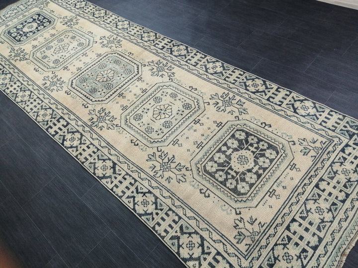 Beige Turkish Runner Rug 3' 8" x 11' 7" Hand-Knotted