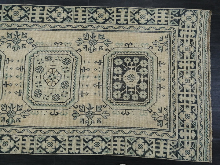 Beige Turkish Runner Rug 3' 8" x 11' 7" Hand-Knotted close-up