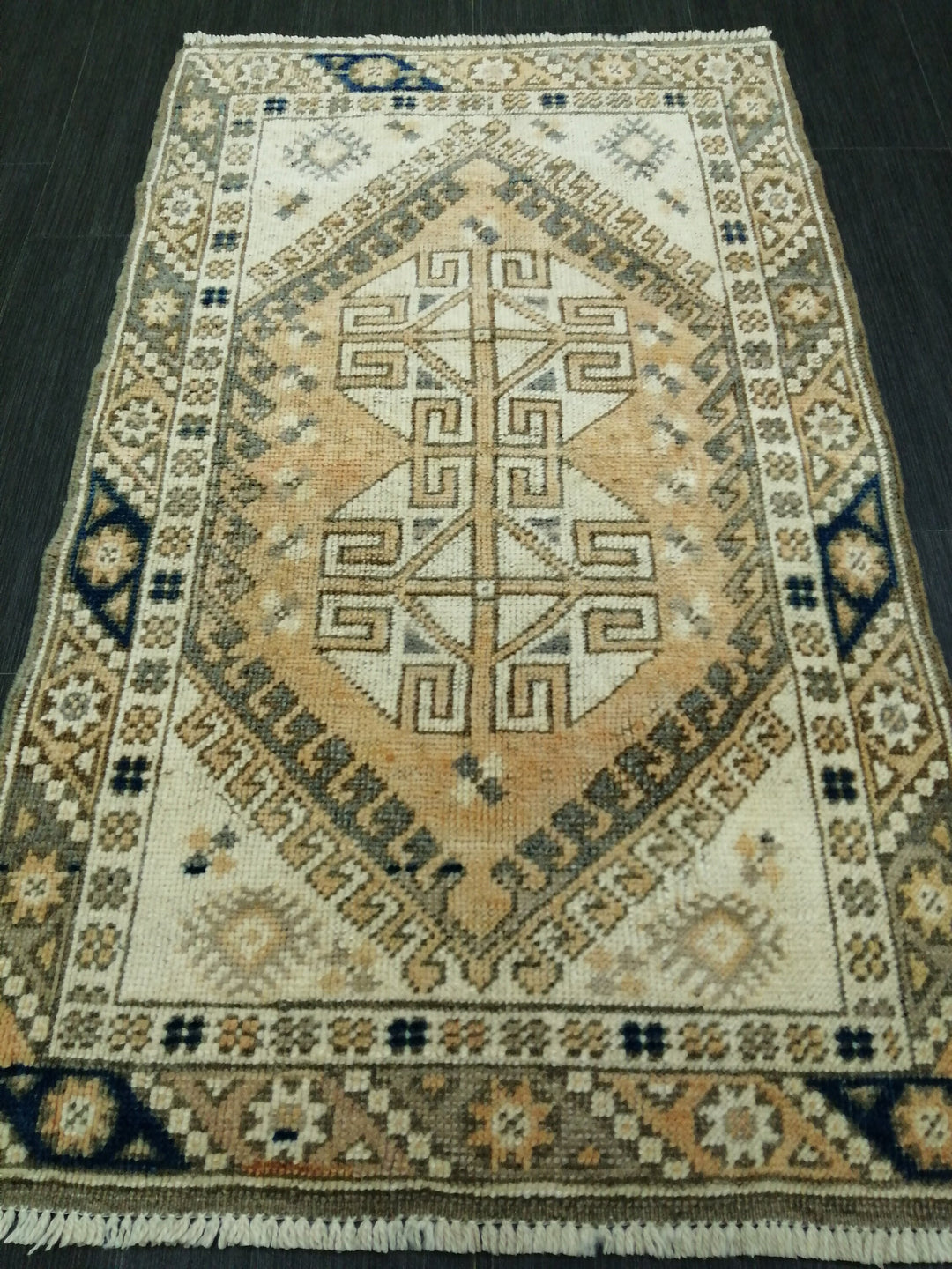 Tan Turkish Oushak Rug 2' 4" x 3' 11" Hand-Knotted pattern