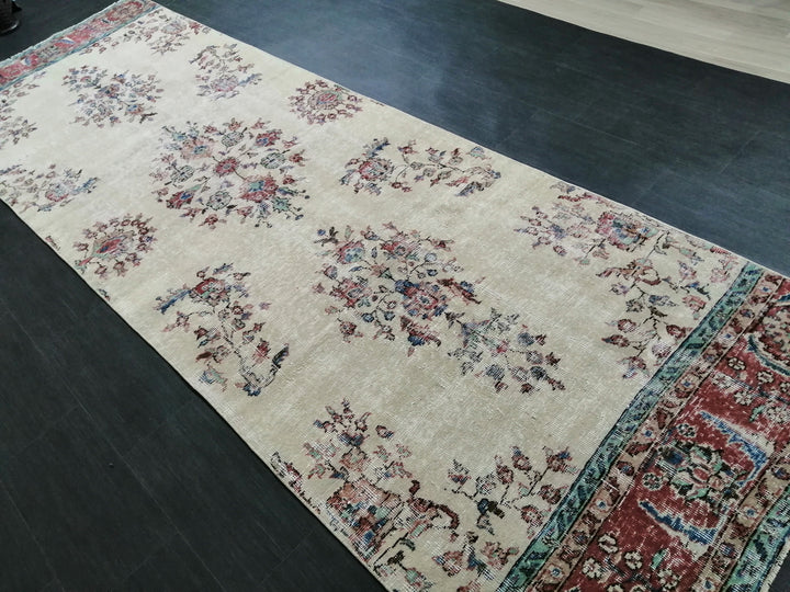 Beige Turkish Runner Rug 3' 10" x 11' 8" Hand-Knotted