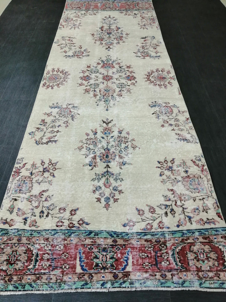 Beige Turkish Runner Rug 3' 10" x 11' 8" Hand-Knotted detail