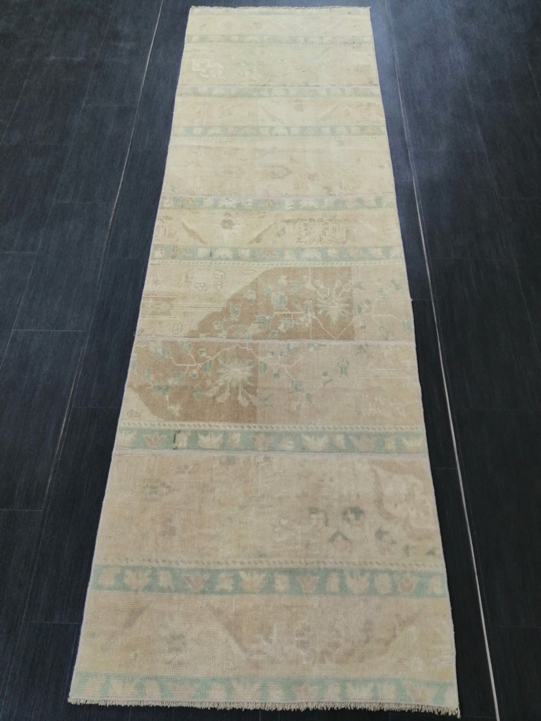 Beige Turkish Runner Rug 2' 6" x 8' 4" Hand-Knotted close-up