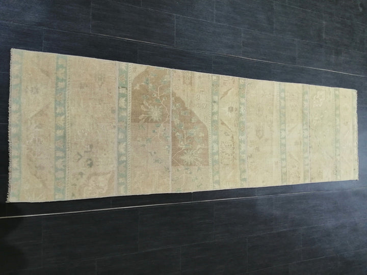 Beige Turkish Runner Rug 2' 6" x 8' 4" Hand-Knotted reverse