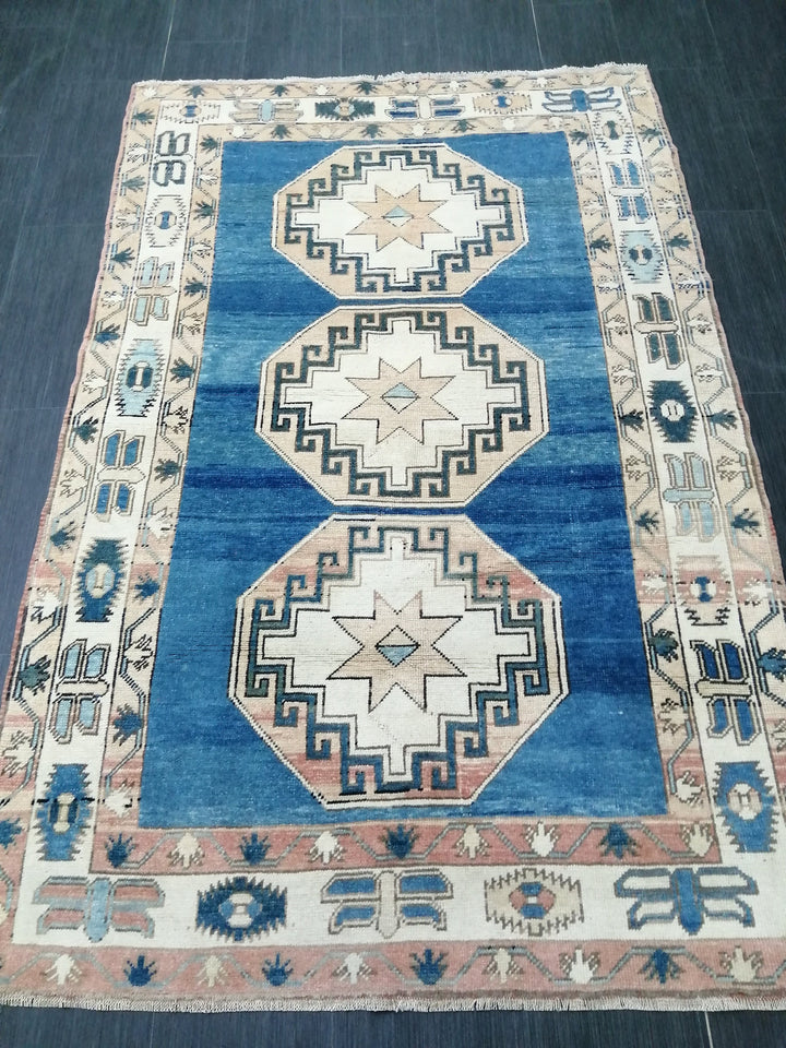 Blue Turkish Oushak Rug 4' 4" x 6' 7" Hand-Knotted | No. WR79946