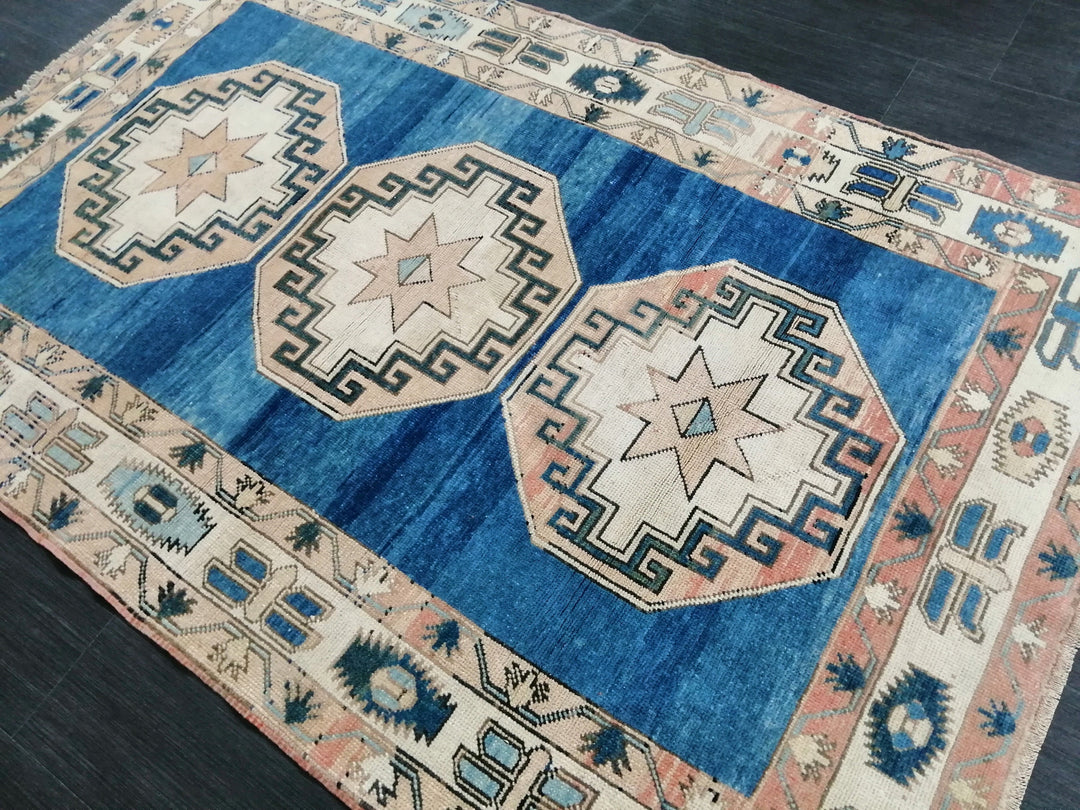 Blue Turkish Oushak Rug 4' 4" x 6' 7" Hand-Knotted | No. WR79946