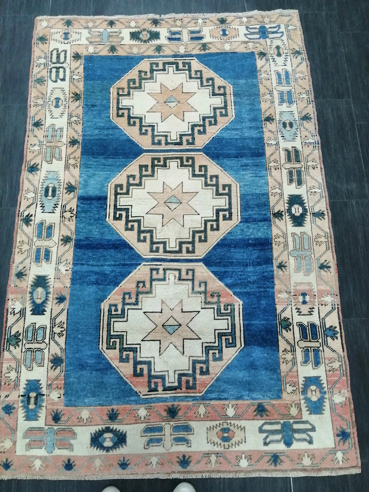 Blue Turkish Oushak Rug 4' 4" x 6' 7" Hand-Knotted | No. WR79946