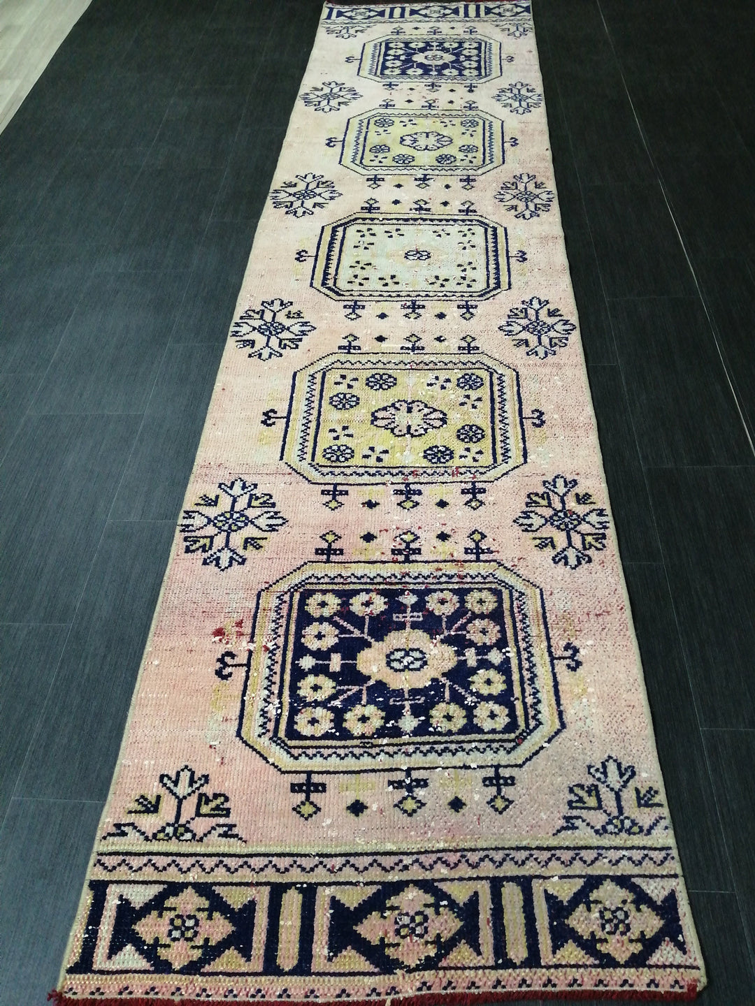 Beige Turkish Distressed Runner Rug 2' 6" x 10' 4" Hand-Knotted | No. WR72140