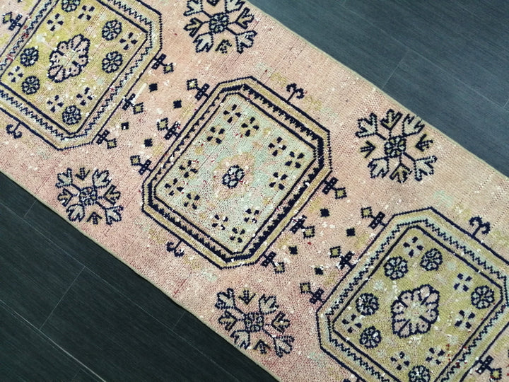 Beige Turkish Distressed Runner Rug 2' 6" x 10' 4" Hand-Knotted | No. WR72140