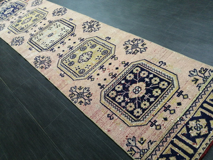 Beige Turkish Distressed Runner Rug 2' 6" x 10' 4" Hand-Knotted | No. WR72140