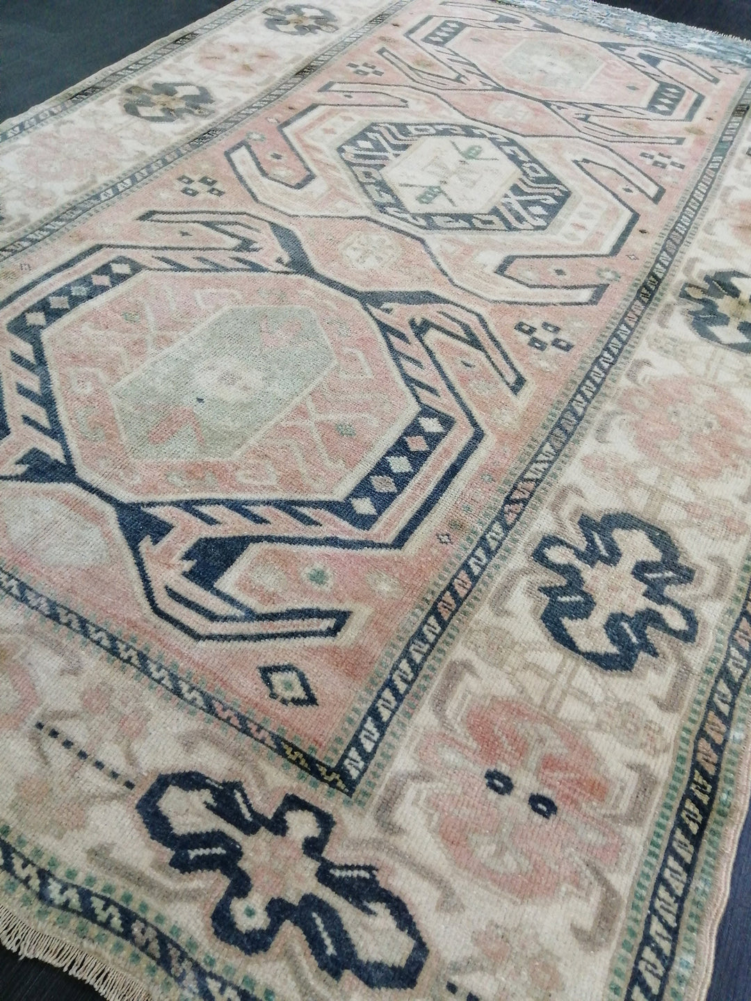 Beige Turkish Runner Rug 4' 8" x 7' 3" Hand-Knotted texture