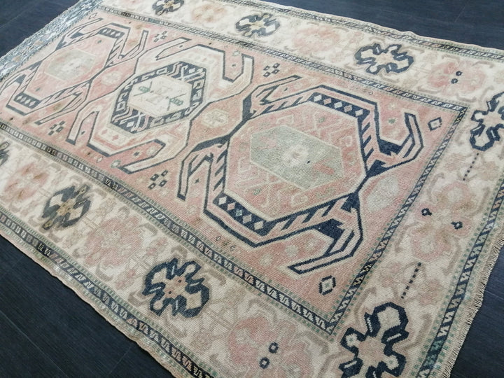 Beige Turkish Runner Rug 4' 8" x 7' 3" Hand-Knotted