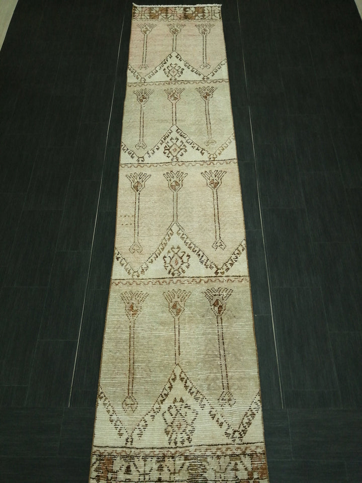 Tan Turkish Runner Rug 2' 6" x 11' 8" Hand-Knotted pattern