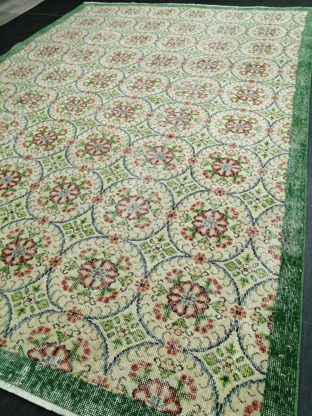 Green Turkish Oushak Rug 6' 5" x 9' 6" Hand-Knotted | No. WR96834