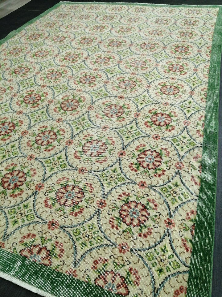Green Turkish Oushak Rug 6' 5" x 9' 6" Hand-Knotted | No. WR96834