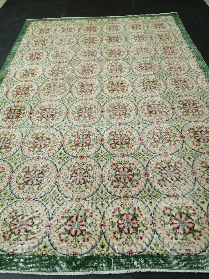 Green Turkish Oushak Rug 6' 5" x 9' 6" Hand-Knotted | No. WR96834