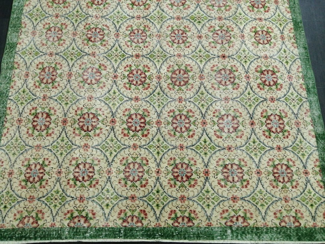 Green Turkish Oushak Rug 6' 5" x 9' 6" Hand-Knotted | No. WR96834