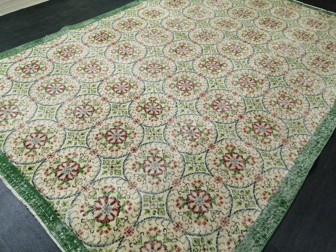 Green Turkish Oushak Rug 6' 5" x 9' 6" Hand-Knotted | No. WR96834