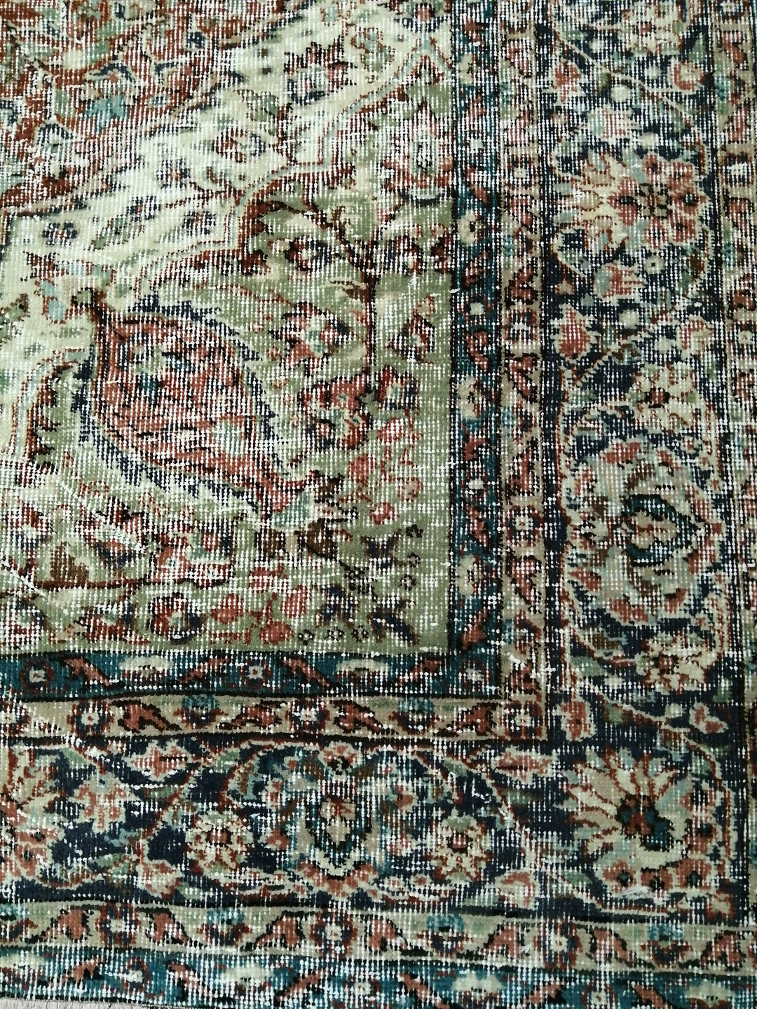 Beige Turkish Distressed Runner Rug 6' 7" x 9' 3" Hand-Knotted | No. WR63585