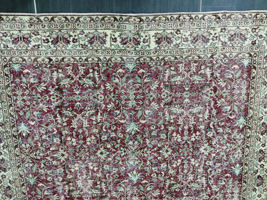 Tan Turkish Runner Rug 6' 9" x 9' 9" Hand-Knotted pattern