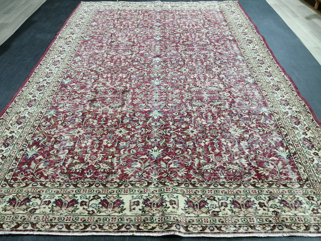 Tan Turkish Runner Rug 6' 9" x 9' 9" Hand-Knotted texture